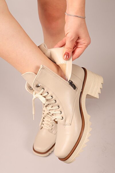 Birikon DORRA Kalın Topuklu Bağcıklı Bot TEN