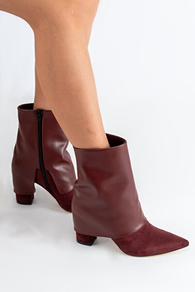 Yel'iz Shoes&Slipper Kadın Deri ve Süet Detaylı Modern Topuklu Bootie Bot