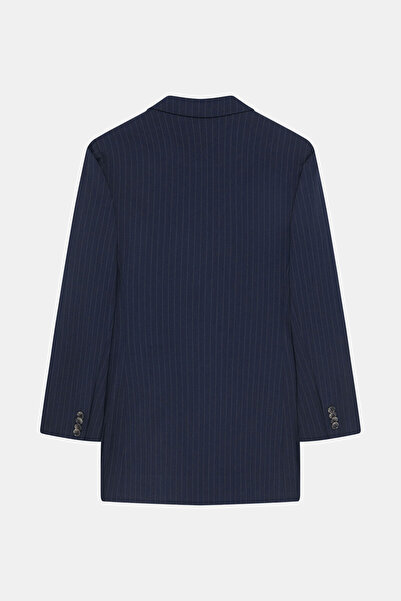 W Collection Dark Blue Striped Double-Breasted Jacket