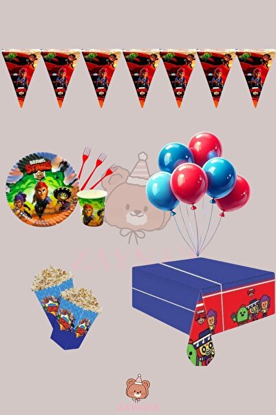 Zayna's Brawl Stars Temalı Erkek Çocuk 16 Kişilik Doğum Günü Parti Seti -Braw...