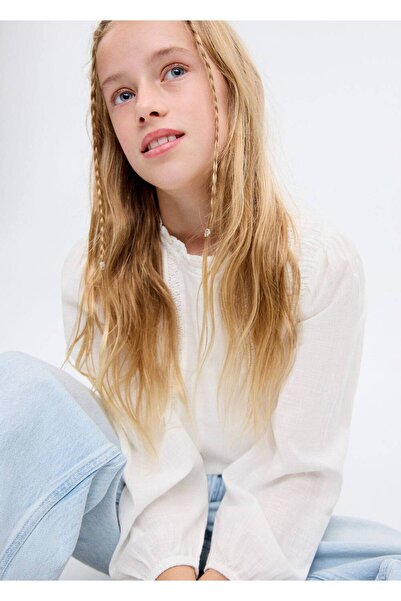 MANGO Kids Dantel pamuklu bluz