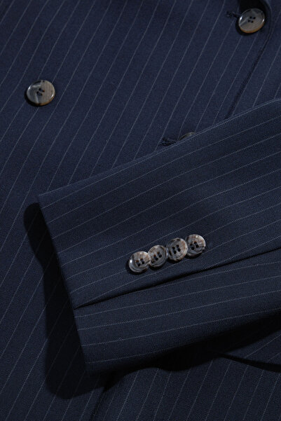 W Collection Dark Blue Striped Double-Breasted Jacket