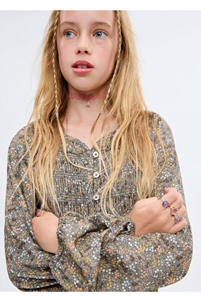 MANGO Kids Büzgülü çiçekli elbise