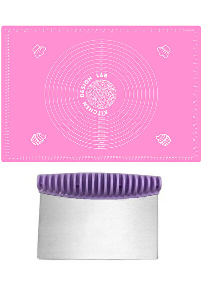 Atlas Mutfak Set of 2 Pink 45x65 Cm Silicone Dough Rolling Mat and Steel Spat...