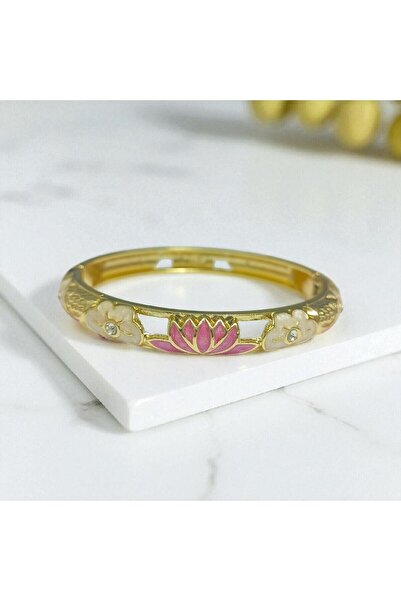 POKAK Colorful Enamel Pearlescent Lotus Handcuff Bracelet