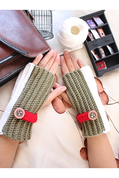 TRENDİN YOLU İki Renkli Kışlık Parmaksız El Yapımı Eldiven Üz