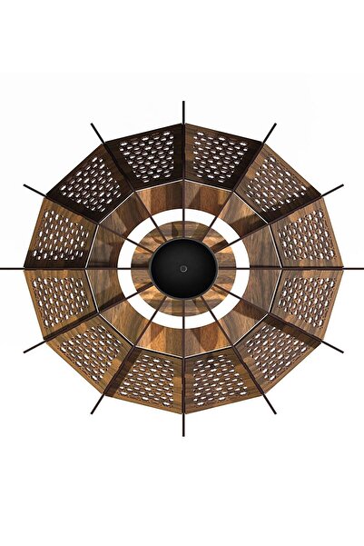 Ferisa Home Selçuklu Motif Ahşap Vintage Rustik Salon Avize