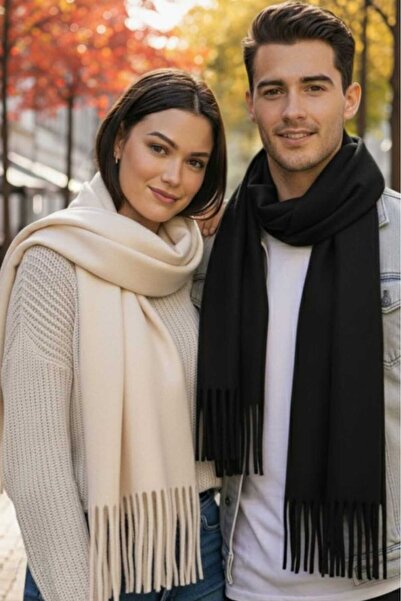 Trenderrs Unisex Soft Textured Tasseled Winter Boucle Scarf Shawl Set of 2