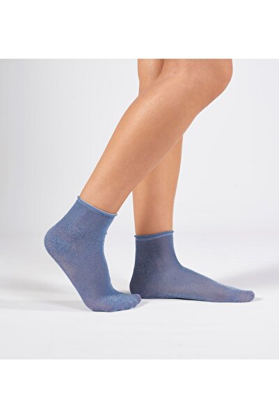 Forwena Сині блискучі без швів жіночі шкарпетки Quarter Half Sock