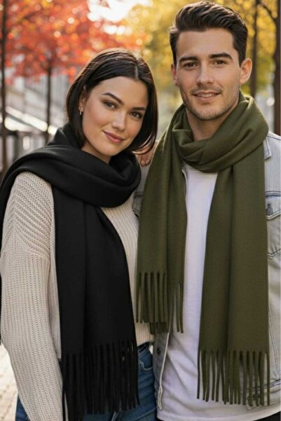 Trenderrs Set de 2 eșarfe unisex cu textura moale și cu ciucuri de iarnă