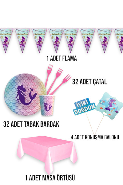 Zayna's Mermaid Themed Girl's Ecomini Set for 32 People Birthday Party Supplies