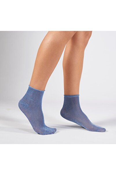 Forwena Сині блискучі без швів жіночі шкарпетки Quarter Half Sock