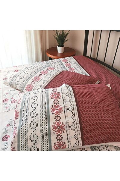 Ercahome tekstil Çift kişilik kırmızı desenli çok şık nevresim takımı