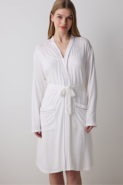 Penti Lana Solid Off-White Dressing Gown