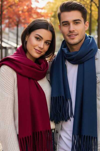 Trenderrs Unisex Soft Textured Tasseled Winter Boucle Scarf Shawl Set of 2