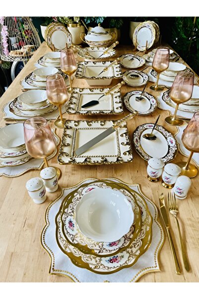 CASA DE BELLA Avangard 86 Parça 12 Kişilik Porselen Yemek Takımı ve Servis Seti