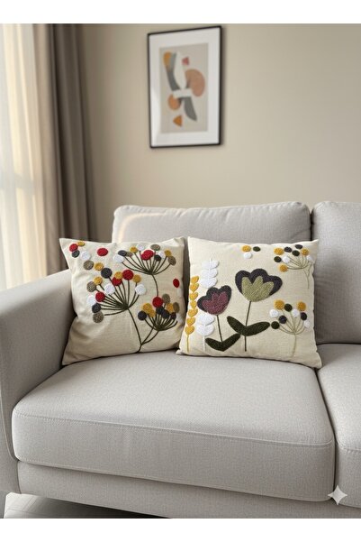 Kibele Punch Cushion Filled with Flower Pattern 43X43 2 Pieces