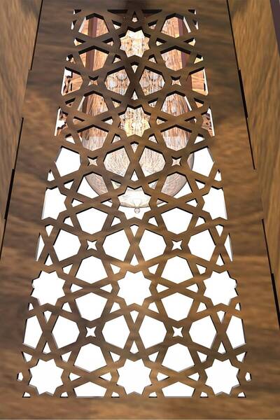 Ferisa Home Selçuklu Motif Ahşap Vintage Rustik Salon Avize