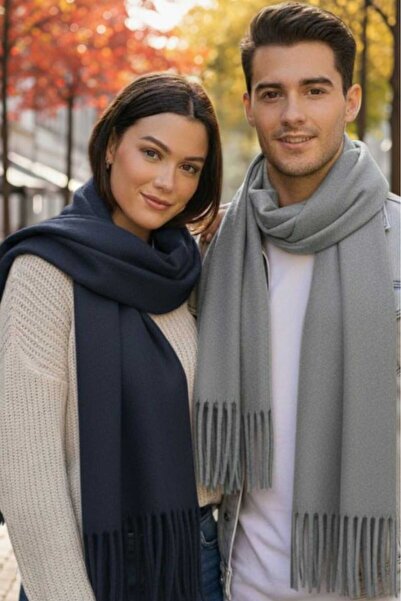 Trenderrs Set de 2 eșarfe unisex cu textura moale și cu ciucuri de iarnă