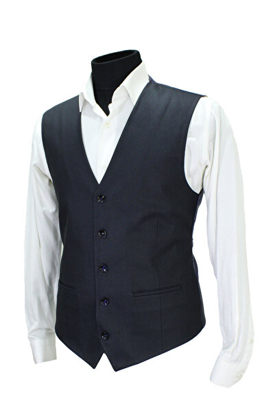 MENTOR REGALO Men's Vest V-Neck Navy Blue Patterned Dobby 50608