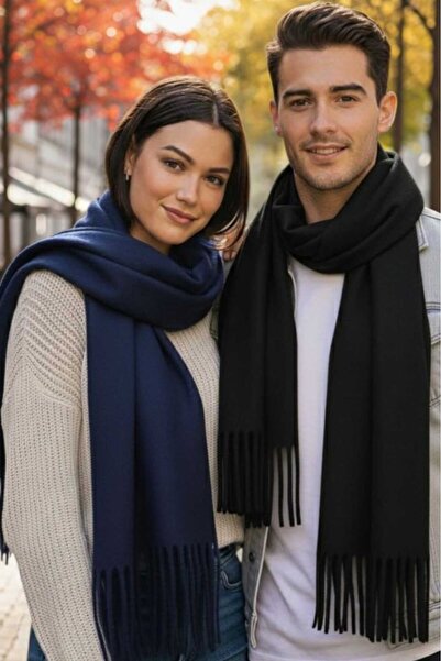 Trenderrs مجموعة من 2 وشاح شتوي ناعم الملمس مع شراشيب للجنسين