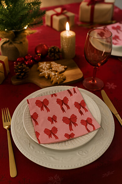 alenked مناديل ورقية من سلسلة السنة الجديدة بنمط الفيونكة، 16 قطعة، 33 × 33 س...