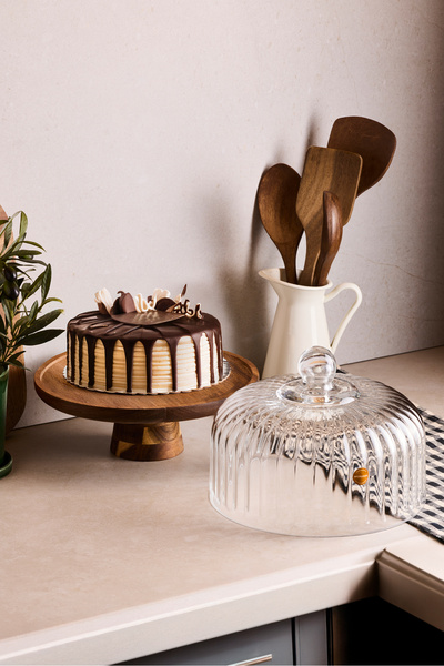 Perotti وعاء كيك زجاجي من ليون أكاسيا مع حامل، مقاس 25 سم، حجم متوسط