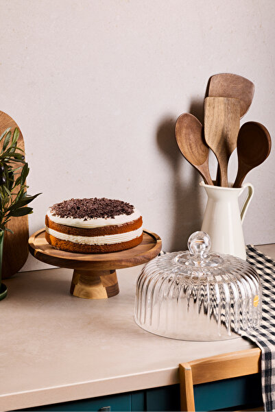 Perotti وعاء كيك زجاجي من ليون أكاسيا مع حامل 22 سم