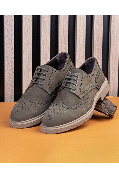 TerziAdemAltun İtalyan stil iç dış naturel deri nubuk erkek ayakkabı haki T11201