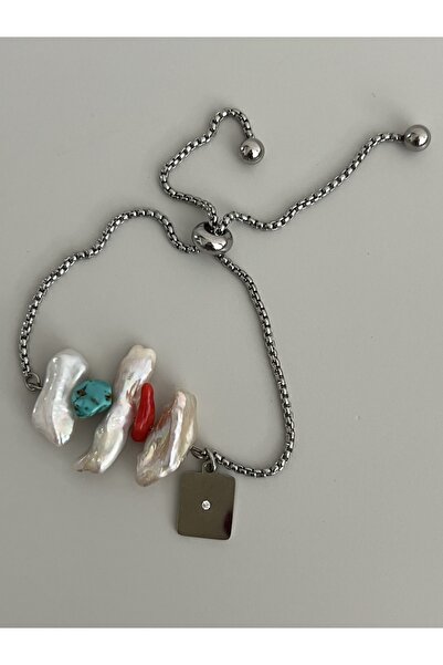 tones official سوار من الفولاذ المقاوم للصدأ مرصع باللؤلؤ الباروكي وحجر المرج...