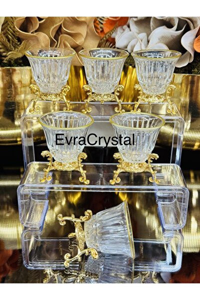 EVRA 6 Adet Döküm Ayaklı Elysia Model Agız Kısmı Boyalı Cam Lokumluk