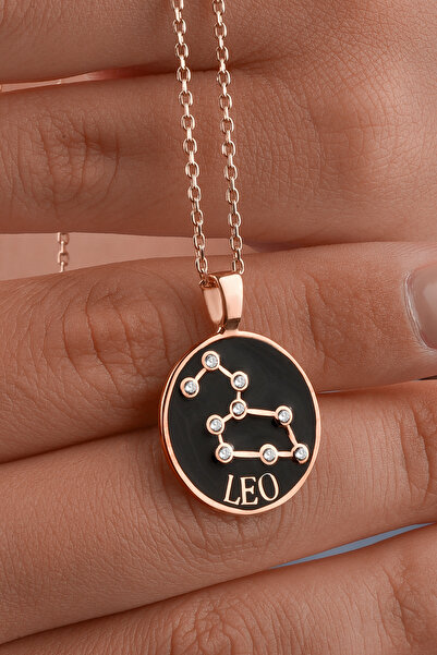 bircevher Aslan Burcu Takımyıldızı Kolye – 925 Ayar Gümüş Siyah Mine Zirkon T...