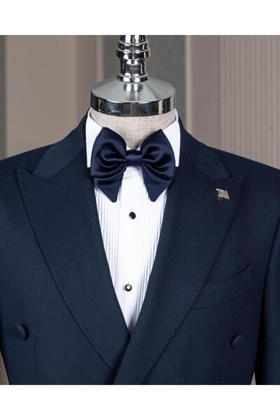 TerziAdemAltun İtalyan stil kruvaze ceket pantolon takım elbise lacivert T14390