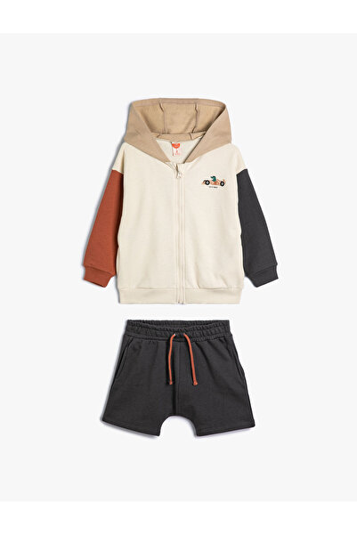 Koton Set aus Sweatshirt und Shorts mit Kapuze und Reißverschluss aus Baumwolle