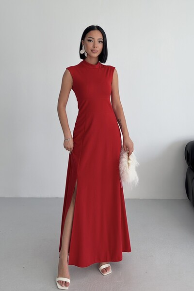 ALFUDO Moda Collection Rochie maxi roșie cu decolteu și fante