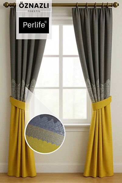 Taç Damaks Desen Lüx Fon Perde (düz dikim Bağcıklı 3 MT Pano Ayarlanabilir Pile İkiye Bölünebilir)