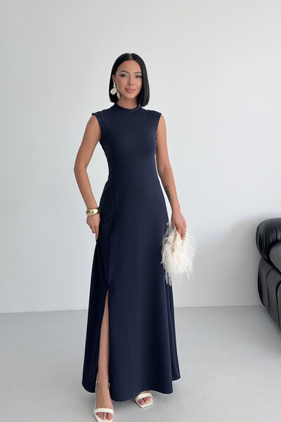 ALFUDO Moda Collection Rochie maxi albastru închis cu decolteu și fante