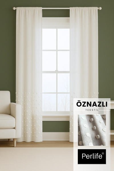 Perlife Gold ® Ponpon Keten Tül Perde – Sık Pile | Tam Boy Ölçünüzü Satıcıya ...