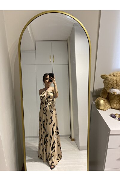 EMOŞŞBUTİK Leopar Desen Saten Elbise