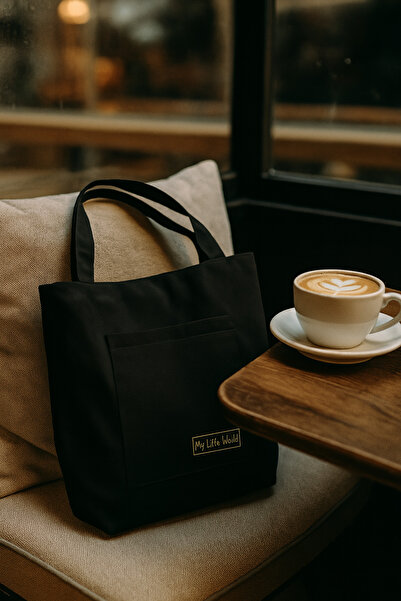 YUNUSOĞLU HOME Multi-Purpose Premium Single Snap Life Printed Black Medium Size Canvas Hand and Shoulder Bag