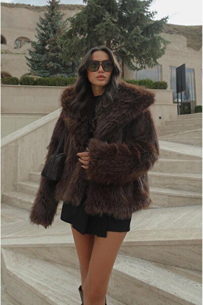 Havoş Hořkohnědá prémiová bunda z umělé kožešiny