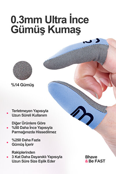 Bhave Hybrid Parmaklık-1 Çift-mavi-pubg Parmak Eldiveni- Saklama Kutulu- Ter Geçirmez Oyuncu Parmaklığı