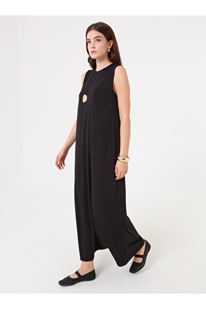 Benin Crew Neck, Sleeveless (Zero Sleeve), Long Length Relaxed Fit, Viscose, Innerwear Dress - Black -