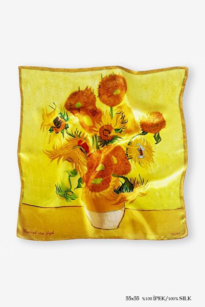 Galiga Van Gogh-yellow Vase %100 Ipek Fular 55x55cm 'art On Silk'