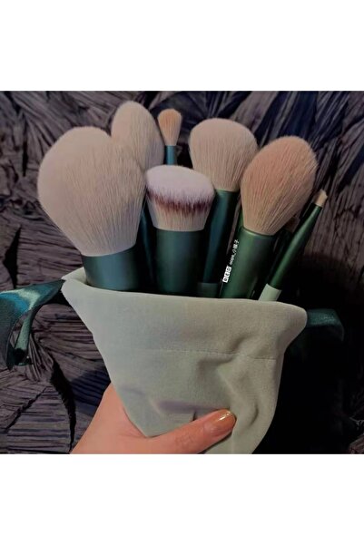 فرشاة مكياج خضراء مكونة من 13 قطعة من الألياف فائقة النعومة، أداة مكياج بودرة سائبة، ظلال عيون، خافي عيوب الشفاه، أحمر خدود