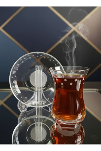 DECOSTYLE Pasabahce Ajda Dot Decor Hand Dekor Cold Cutting 12 Piece Tea Set 155 Cc