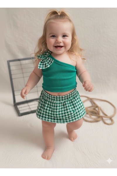 BAHNUR Green Baby Kids Single Sleeve Crop Active Set Suit