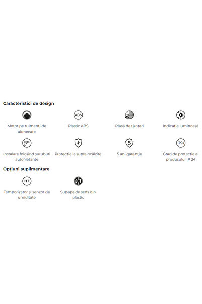 Venteurope Ventilator de baie CLASSIC100BDHT, 100 mm, supapă de sens unic, temporizator, senzor de umiditate, 97 mc/h