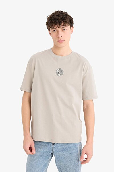 DeFacto Oversize Wide Fit Crew λαιμόκοψη εμπριμέ κοντομάνικο μπλουζάκι C3626ax24sp