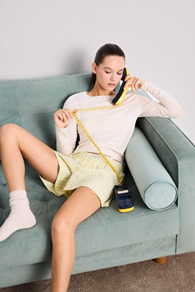 DeFacto Regular Fit Gofre Dokulu Çizgili Şort Pijama Altı-Fall in Love F8931AX25HS